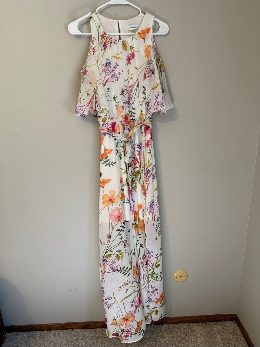 Calvin Klein White dress with Pink Orange purple and Green Floral Print